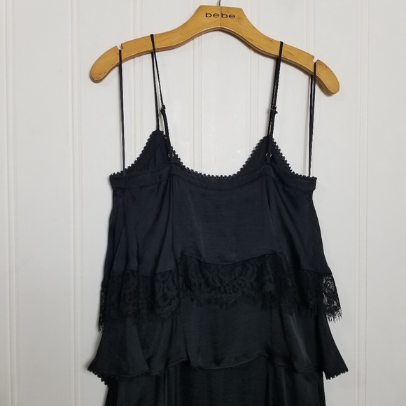 Rebecca Minkoff Slip Dress Womens Size 2 Black Maxi Tiered Lace Spaghetti Strap - Picture 9 of 15
